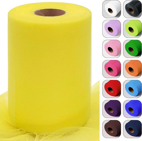 Yellow Tulle Fabric Roll 6 Inch by 100 Yards (300 feet) Sheer Netting Spool for Christmas Tutu Skirt Gift Wrapping Wedding Baby Shower Party Decor...