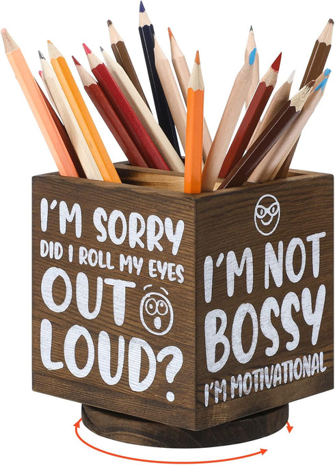 Wooden Spinning Pen Holder for Desk I'll Remember It Later Pencil Holder Cute Organizer Funny Desk Decor Pencil Case Art Supply Storage Box for Ho...
