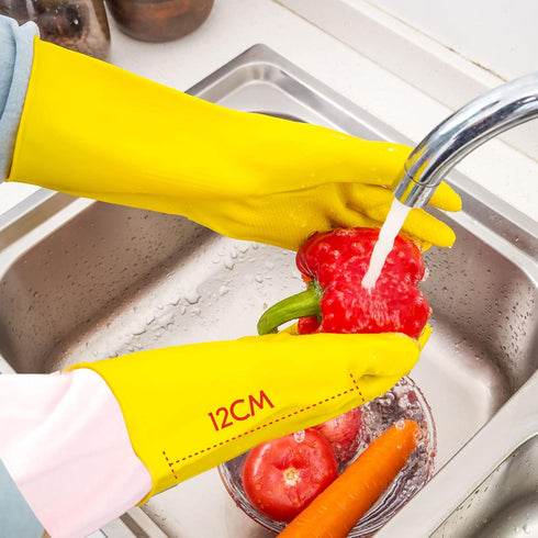 Vgo... 1-Pair Reusable Household Gloves, Rubber Dishwashing gloves, Extra Thickness, Long Sleeves, Kitchen Cleaning, Working, Painting, Gardening,...