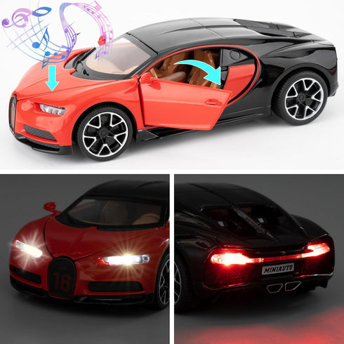 1/32 scale Alloy Toy Car, Bugatti Chiron Model Car, Toy Car with Pull Back Function, Toy Model with Sound and Bright Lights, Toy Car for 3-8 Years...