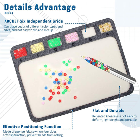 Pletpet 2 PCS Set Bead Mats for Beading, Bead Mat for Jewelry Making with Bead Scoop, Bead Board with Six Individual Grids Beading Trays for Jewel...