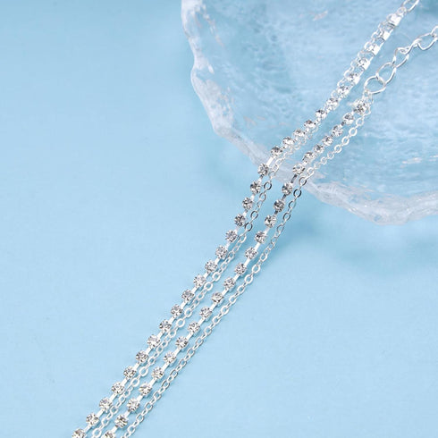 Bohemia Layered Pearl Choker Necklace Silver Cz Tennis Chain Necklace Floating Pearl Necklace Sparkly Rhinestone Clavicle Necklace Jewelry for Wom...
