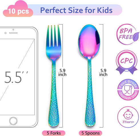LIANYU 14-Piece Kids Silverware Set, Rainbow Toddler Utensils Flatware Set, Stainless Steel Child Preschooler Cutlery Set, Includes 7 Kids Spoons,...