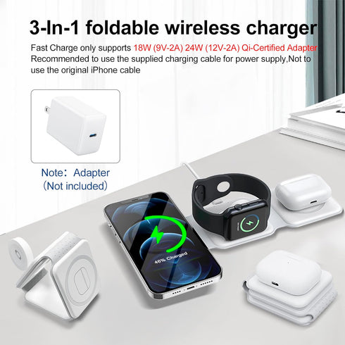 3 in 1 Travel Charging Station for Apple Multiple Devices, Magnetic Foldable Travel Charger for Multiple Devices for iPhone 15 14 13 12 Series & A...