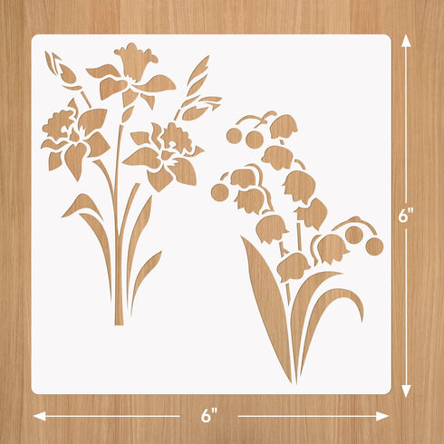 Daffodil Bell Flower Stencils for Painting on Wood 6" x 6", Reusable Flower Stencils for Painting on Walls, Small Flower Stencils for Kids, Crafts...