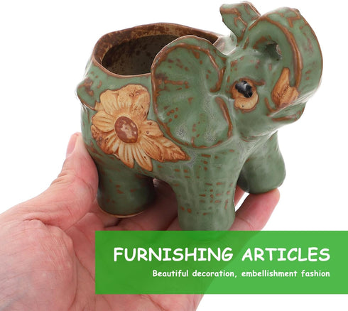 Veemoon Elephant Flower Pot Animal Plant Pots Cute Succulent Plant Pot Ceramic Cactus Pot Indoor Plant Container Glass Terrariums for Plants Succu...
