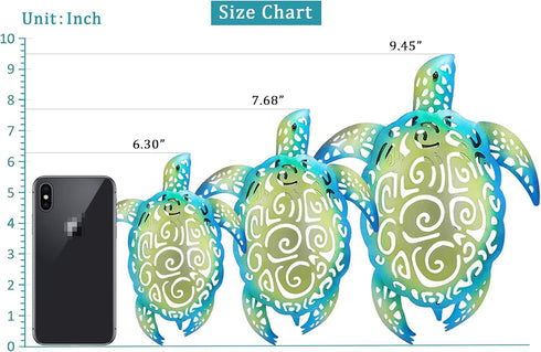 YOUIN Set of 3 Metal Sea Turtle Beach Theme Decor Wall Art Decorations for Indoor Outdoor Bathroom Garden...