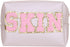 Preppy Patch Cosmetic Toiletry Bag for Women Girls SKIN Letters PU Leather Portable Makeup Bag Zipper Pouch Storage Purse Waterproof Organizer for...