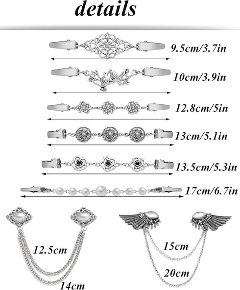 Tornito 12Pcs Vintage Sweater Shawl Clips Retro Cardigan Collar Shirt Waist Clip Dresses Chain Clip Antique Flowers Pattern Brooch Pins Clip for W...