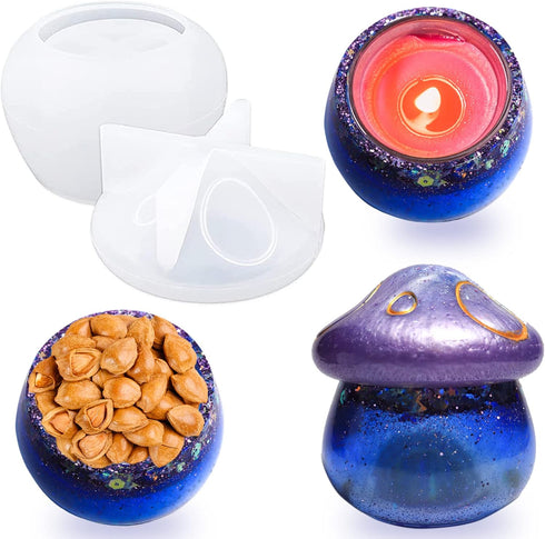 IHUIXINHE Silicone Resin Jar Molds, Mushroom Jar Silicone Molds with Lid, Silicone Resin Molds for DIY Storage Bottle, Candy Container, Candle Hol...