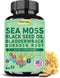 Organic Sea Moss Supplement, Sea Moss 8000mg Black Seed Oil 6000mg Bladderwrack 5000mg Burdock 4000mg Turmeric VC D3 Elderberry ACV Black Pepper C...