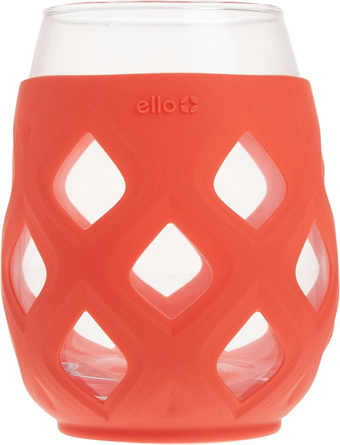 Ello Cru 17oz Stemless Wine Glass Set with Protective Silicone Sleeves, Dishwasher Safe, Cocktail Glass Pack Perfect for Summer Patios and Parties...