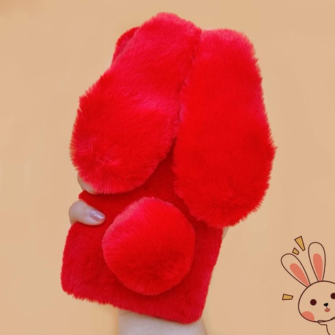 Omorro for iPhone 11 Case Plush Rabbit Case for Women Girls Soft Warm Fluffy Furry Bunny Ear Fur Phone Case Protective Cover with Bling Crystal Rh...