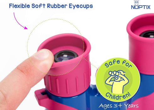 Binoculars for Kids, Girls or Boys Real Kids Binoculars in Vibrant Pink Blue - includes Sticker Book with 40 Bird Species - Kids Toys Small Binocu...