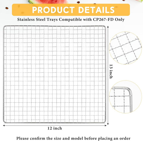 13 x 12 Inches Dehydrator Trays Compatible with CP267-FD Only Stainless Steel Dehydrator Drying Mesh Screens Stainless Steel Tray for Dehydrator D...