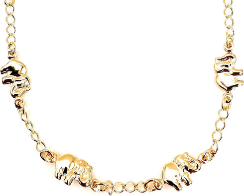 LESLIE BOULES Elegant 18K Gold-Plated Anklet with Seven Elephant Charms - Symbols of Protection, Abundance, and Good Luck...