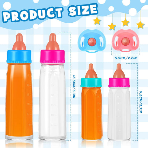 7 Pcs Disappearing Doll Feeding Set Baby Doll Bottles Milk and Juice Bottles with Toy Pacifier Baby Doll Accessories Doll Bottle Toy for Doll Acce...