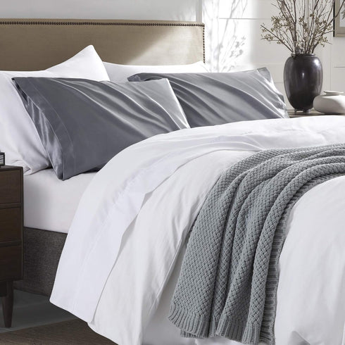 P Pothuiny 2-Piece Satin Pillowcases Queen Size Grey Silky Satin Pillow Cases for Hair and Skin, Wrinkle Fade Resistant, Pillow Cover with Envelop...