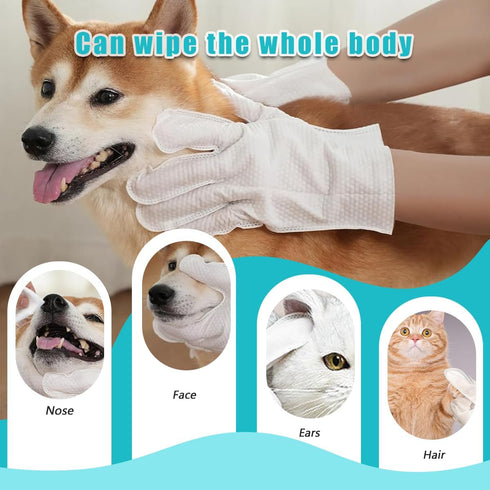 Dog and Cat Cleaning Gloves, Cleaning and Deodorizing Grooming Gloves, Dog and Cat Fur Face, Ears, Eyes, Paws Cleaner, Pet Grooming Wipes, Nourish...