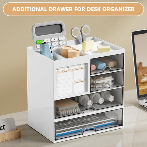 Desk Organizer Drawer, Clear Plastic Desk Storage Box, Desktop Organization for Office Supplies, Gel Pens, Pencils, Markers, Tape, Erasers, Paperc...