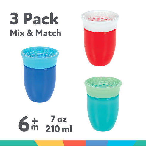 Nuby Wonder Cup with 360 Smart Edge Silicone Rim - (3-Pack) 7 oz - Green/Red/Blue...