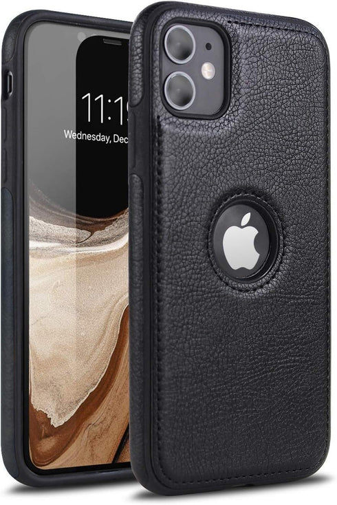 Retro Leather Case for iPhone 11 Anti-Knock Back Cover Soft TPU Business Shell Phone Case (Black, for iPhone 11)...