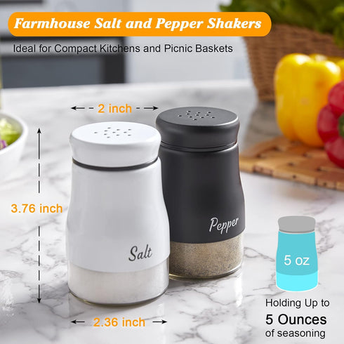 Salt and Pepper Shakers Set, Bivvclaz 5 Ounce Stainless Steel Salt and Pepper Dispenser with Glass Bottom, Cute Salt and Pepper Shakers for Modern...