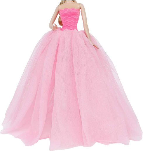 BJDBUS 11.5 inch Girl Doll Clothes, Pink Trailing Wedding Dress with Veil...