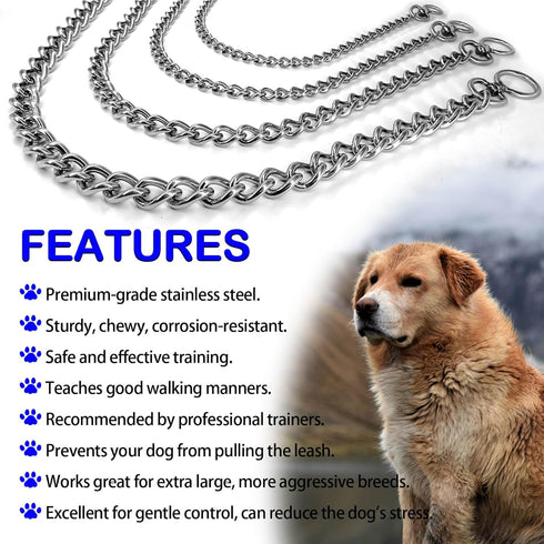 Dog Chain Collars 304 Stainless Steel Metal Chew Proof Dog Necklace Anti Winding Dog Leash Extension Lead for Small Medium Large Dogs Training and...