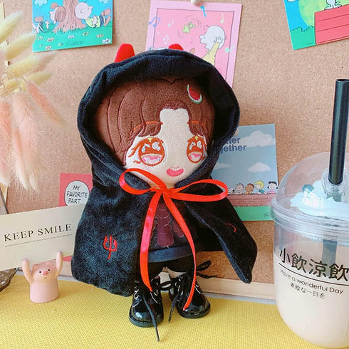 niannyyhouse Demon Clothes Suit 7.8in/20cm Plush Doll Clothes Shawl+ T-Shirt + Shorts 3-Piece Set Doll Dressup Black Robe...