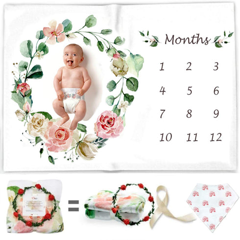 Baby Monthly Milestone Blanket for Girl & Boy - Floral Plush Fleece for Baby Photo – Baby Shower/Registry Gift – Baby Safe Soft Wrinkle Free - Swa...