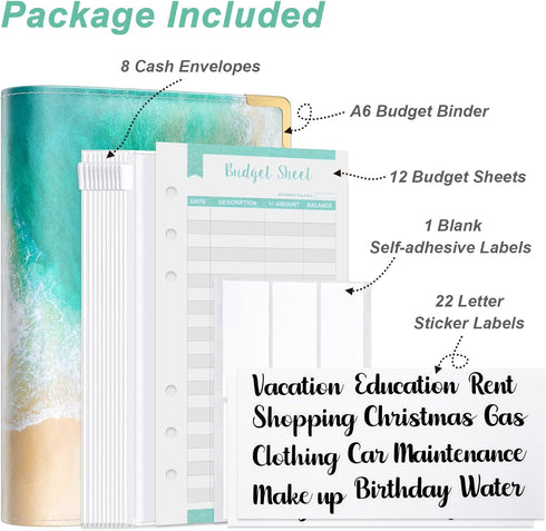 Budget Binder, A6 Binder Money Organizer for Cash, Budget Binder with Zipper Envelopes System, Money Saving Binder Cash Stuffing Envelopes for Bud...