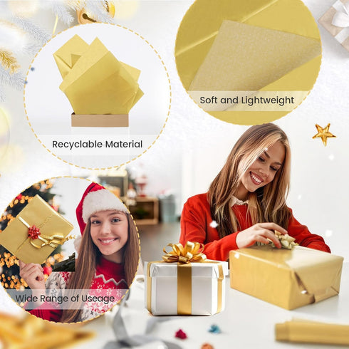 Gold Tissue Paper for Gift Bags - 30 Sheets of Gold Wrapping Tissue Paper Bulk Packaging Paper for Weddings Birthday DIY Project Christmas Gift Wr...