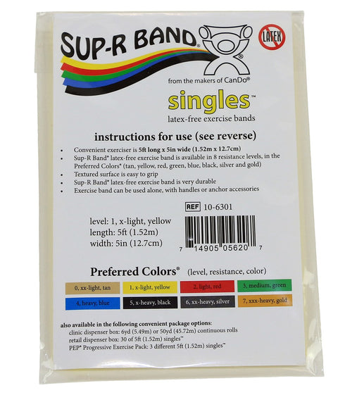 CanDo 10-6301 Sup-R Latex Free Exercise Band, 5' Singles, X-Light, Yellow...