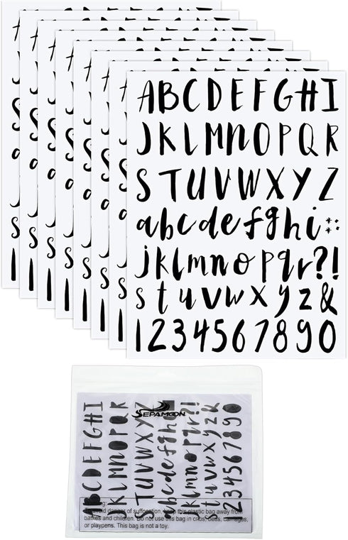 Sepamoon 552 Pcs 8 Sheets Vinyl Letters Numbers Stickers Kit Self Adhesive Cursive Alphabet Numbers Sticker for Scrapbooking Signs Mailbox Window ...