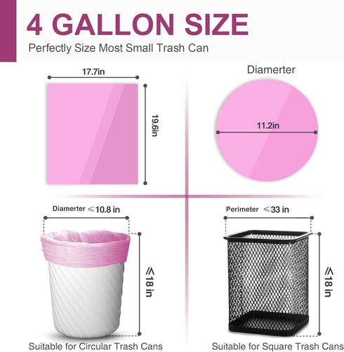 Charmount Small Trash Bags Bathroom, 4 Gallon Garbage Bags for Kitchen Bedroom, Unscented, 80 Count, Hot Pink...