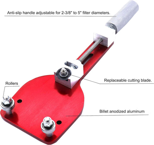 77750 Oil Filter Cutter Billet Aluminum Universal Oil Filter Cutter Tool 2-3/8" - 5" Cutting Range...