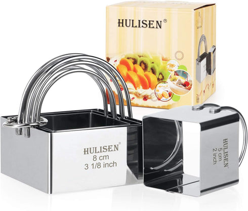 HULISEN Square Biscuit Cutter Set (4 Pieces/Set), Stainless Steel Cookies Cutter with Handle, Professional Baking Dough Tools, Gift Package (Squar...