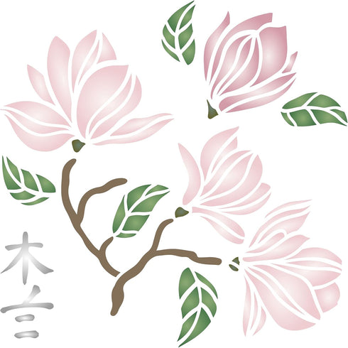 Stencils for Walls: Magnolia Stencil, 8.5 x 8.5 inch (M) - Classic Flower Floral Ancient Tree Stencils for Painting Template...