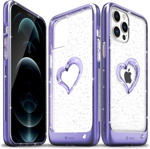 VENA vLove Glitter Clear Case Compatible with Apple iPhone 12 Pro Max (6.7"-inch), Heart Shape (CornerGuard Protection) Dual Layer Slim Hybrid Cle...