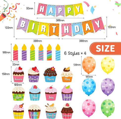 45 Pieces Happy Birthday Bulletin Board Set Birthday Bulletin Board Decorations Classroom Birthday Chart Birthday Calendar Balloon Candle Cupcake ...