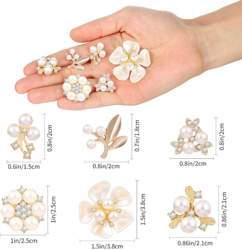 60 Pieces Pearl Rhinestone Imitation Pearl Button Head Flower, Pearl Brooch, Rhinestone Pearl Buttons for Crafts, DIY Jewellery Making, Wedding De...