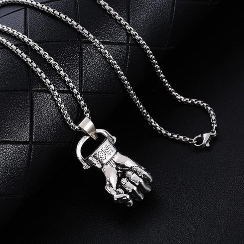 Men's Punk Pendant Necklace Jewelry for Men with 23.6'' Stainless Steel Square Pearl Chain...