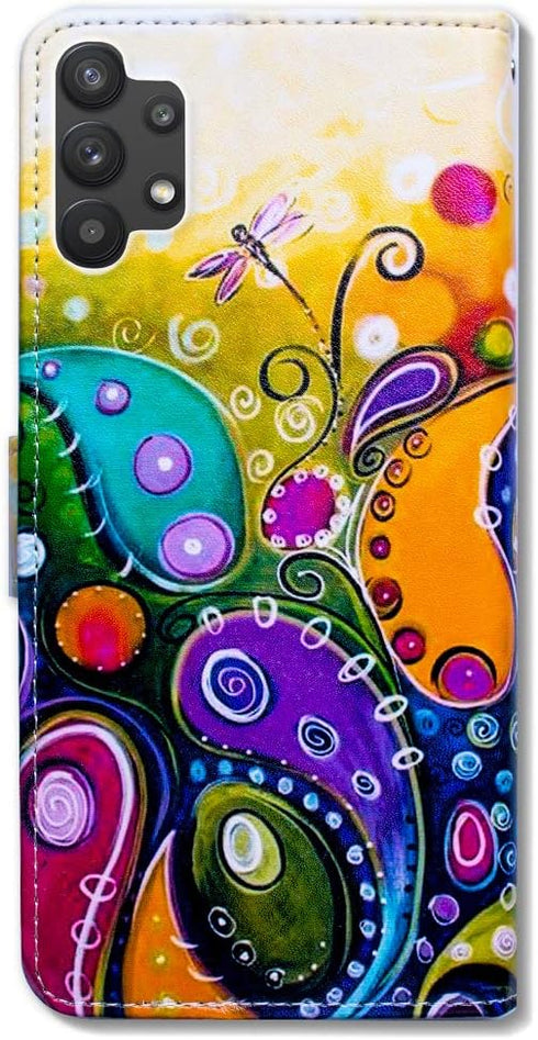Case for Galaxy A32 5G, Colorful Dragonfly Leather Flip Phone Case Wallet Cover with Card Slot Holder Kickstand for Samsung Galaxy A32 5G 2021...