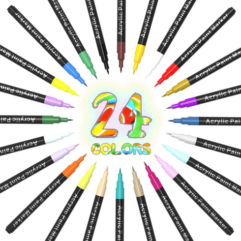 Acrylic Paint Pens for Rock Painting,Set of 24 Extra Fine Point Non-toxic Acrylic Paint Pen Paint Markers for Stone,Ceramic,Glass,Wood,Canvas,Fabr...
