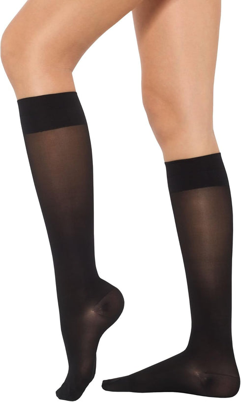 Healthweir Sheer Graduated Compression Knee High Stockings for Women 15–20 mmHg – Made in Italy Support Socks, Closed Toe, Nurses, Travel, Varicos...