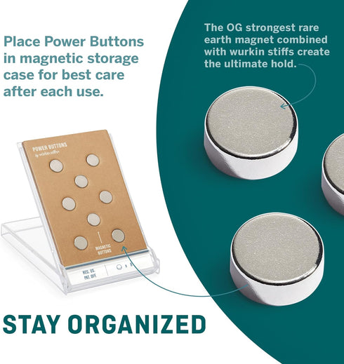 Wuerkin Stiffs Magnetic Power Buttons Pack of 8 | Magnets for Collar Stays in Storage Case | As Seen on Shark Tank...