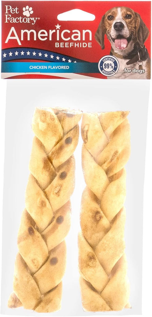 Pet Factory American Beefhide 6" Braided Sticks Dog Chew Treats - Chicken Flavor, 2 Count/1 Pack...