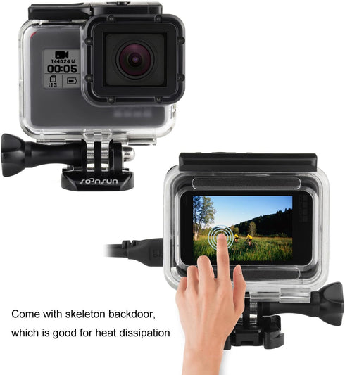 SOONSUN Skeleton Housing Case for GoPro Hero 7/6/5 Black, Hero (2018), Side Open Protective Case with Bracket Accessories – Ideal for Vlogging, Li...