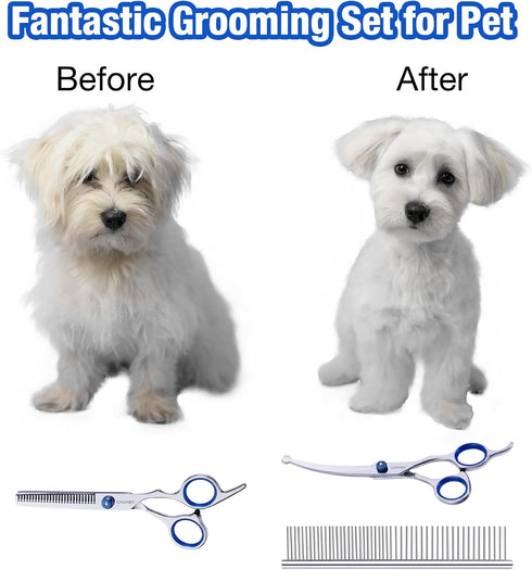 3 in 1 Dog Grooming Scissors Kit with Safety Round Tips, Professional Dog Grooming Scissors, 4CR Stainless Steel Pet Grooming Shears for Dog, Cat,...